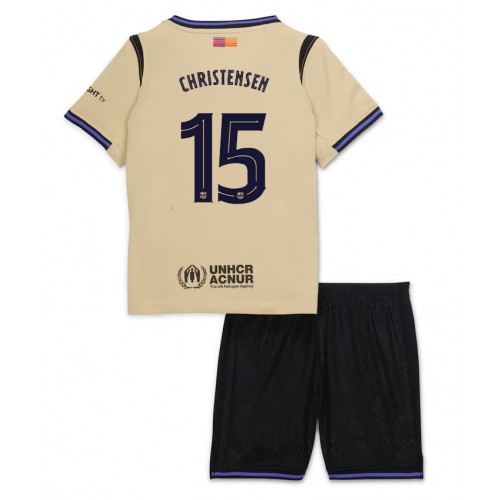 Otroški Nogometni dresi Barcelona Andreas Christensen #15 Gostujoči 2025-26 Kratek Rokav (+ Kratke hlače)